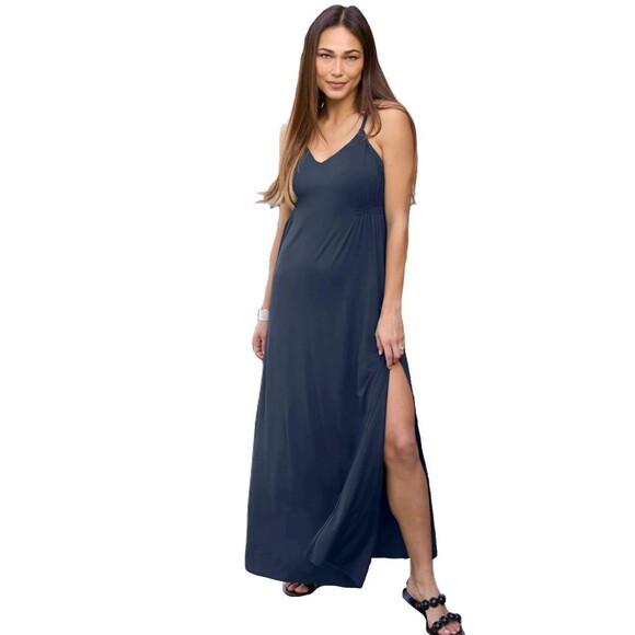 NEW SheBird Womens Size Medium/Large Navy Juliet Maxi Bra Dress with Pockets - Picture 1 of 13